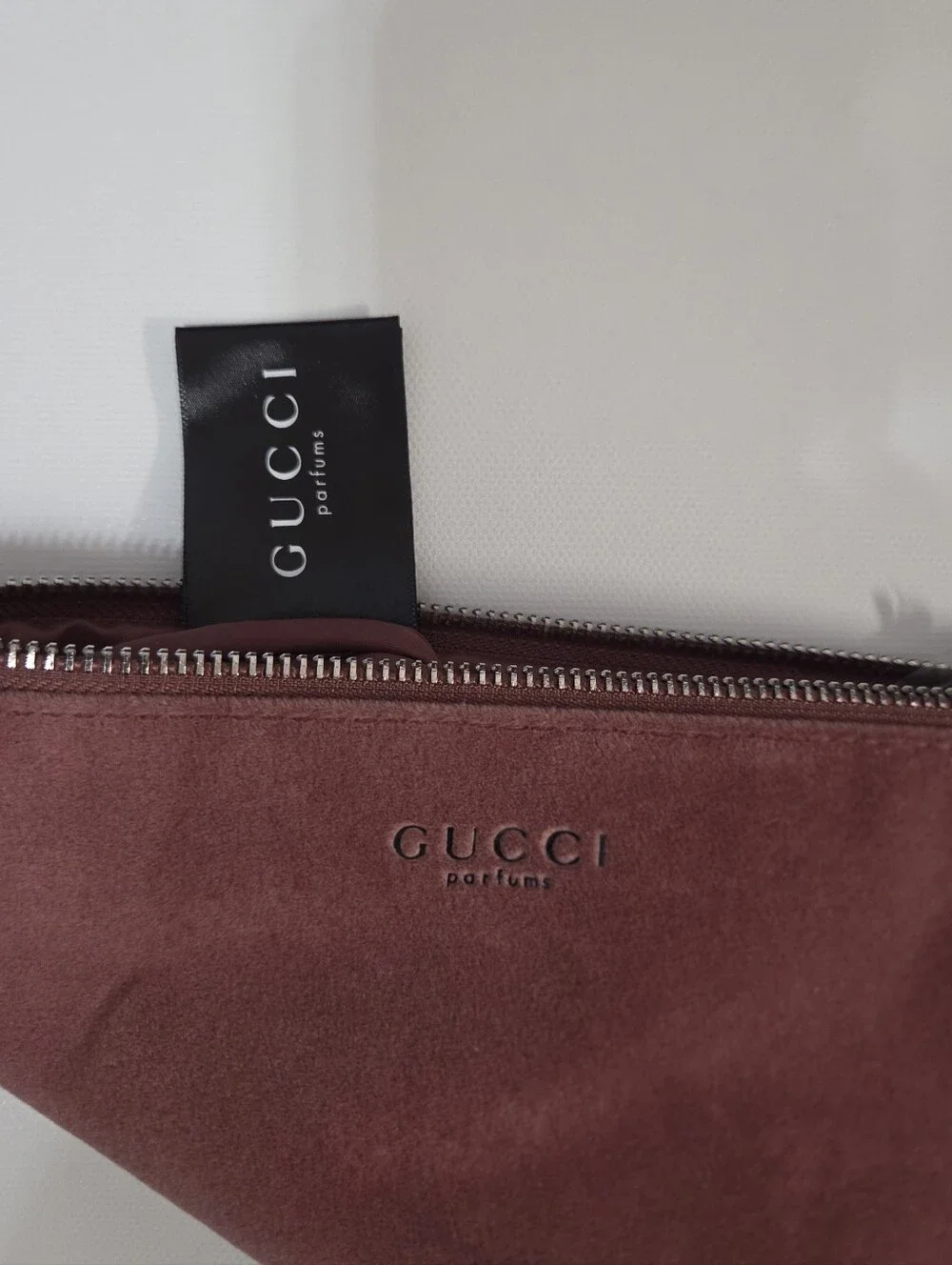 Gucci Parfums Dusty Rose Suede-Look Cosmetic Pouch Vintage Beauty Bag